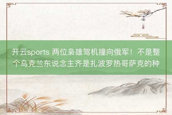 开云sports 两位枭雄驾机撞向俄军！不是整个乌克兰东说念主齐是扎波罗热哥萨克的种