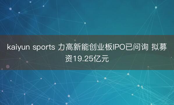 kaiyun sports 力高新能创业板IPO已问询 拟募资19.25亿元